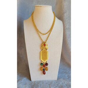Vintage Gold Tone Avon Multicolor Beaded Dangle Casbah Style Necklace N1E